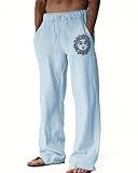 ANNERUN Men's Linen Beach Pants - Lightweight Printed Drawstring Waist for Vacation Yoga