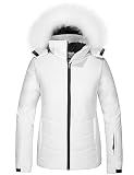 Skieer Women's Ski Jacket Waterproof Snow Coat with Removable Hood(White,S)