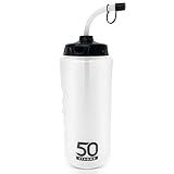 1 Liter Water Bottle with Straw | Hockey Water Bottle with Long Straw | Easy Squeeze Bottles + Built In Finger Grip | BPA-Free Sports Water Bottle for Football, Lacrosse & Boxing | Made in USA
