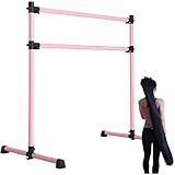 UMEKEN Ballet Barre Bar Portable 4 Ft Adjustable Freestanding Dance Bar for Home, Kids Fitness Stretching Exercise Double Bar with Carry Bag, Pink