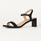 Amazon Essentials Women's Ankle Strap Low Heel Sandals, Black Faux Suede, 8.5