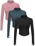 Dalavch 3 Pack Womens Cropped Full Zip up Workout Jacket with Thumb Holes