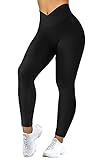 MOOSLOVER Women Crossover V Waist Butt Lifting Leggings High Waisted Yoga Pants(XL,Black-722)
