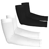YESLIFE 2 Pairs UV Sun Protection Arm Sleeves for Men & Women - Tattoo Cover Up - UPF 50 Cooling Sports Sleeve for Basketball Golf Hiking (White & Black)