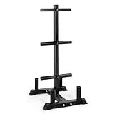 CAP Barbell Olympic Bumper Plate Tree Rack with 6 Weight Plate Posts and 4 Barbell Storage Holders – Heavy-Duty Steel Gym Organizer for Olympic Plates and Bars - Black