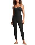 CRZ YOGA Butterluxe Cami Strap Jumpsuits for Women - Adjustable Yoga Workout One Piece Tank Leggings Romper with Built-in Bra Black Small