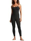 CRZ YOGA Butterluxe Cami Strap Jumpsuits for Women - Adjustable Yoga Workout One Piece Tank Leggings Romper with Built-in Bra Black Medium