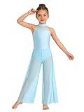 Yyuihri Girls Lyrical Dance Costume Halter Keyhole Back Leotard with Wide Leg Jumpsuit for Ballet Gymnastics Recital Light Blue 9-10 Years