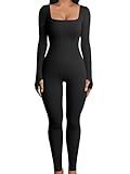 YIOIOIO Women Workout Seamless Jumpsuit Yoga Ribbed One Piece Long Sleeve Leggings Romper