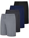 JORHIG 4 Pack Boys Basketball Athletic Shorts, Youth Kids Active Performance Quick Dry Boys Shorts with Pockets & Drawstring Light Gray, Black, Dark Gray, Navy Set A 6-8Years