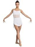 Yyuihri Lyrical Contemporary Dance Costumes for Women,Camisole Skirted Leotard Asymmetrical Tulle Dance Dress White Medium