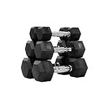 Fitvids Rubber Encased Hex Dumbbell Set Contoured Handle for Muscle Toning, Strength Building & Full Body Workout, 60LB, 100LB and 150LB Set
