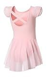 DIPUG Ballet Leotards for Girls Toddler Dance Leotard Flutter Sleeve and Criss-Cross Back Pink Size 4-6