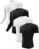CL convallaria 4 Pack Compression Shirt Men Rash Guard Workout Cool Dry Long Short Sleeve Undershirts for Gym Athletic Running, 2 Black 2 White L