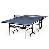 JOOLA Inside Professional MDF Indoor Ping Pong Table with Quick Clamp Table Tennis Net and Post Set - 10 Minute Easy Assembly - Tournament Quality - Foldable with Single Player Playback Mode, Blue