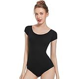 Spoxiyue Women's Team Basic Short Sleeve Leotard for ballet Adult Gymnastics Bodysuit dance clothing (Black, M)