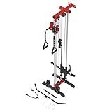 ER Kang Cable Station Wall Mount, 18in Pulley Tower, Dual Pulley System, High & Low Cable Machine, LAT Pull-Down & Row Tower with Flip-Up Footplate, Home Gym Cable Crossover (Red)