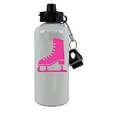 Personalized Custom Ice Skates, Hockey, Figure Skating Aluminum White Finish 20 Ounce 600ML Sport Water Bottle, 2 Lids - Customizable (Hot Pink)