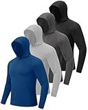 BOOJO 4 Pack Sun Hoodie for Men - UV UPF 50+ Fishing Shirts Long Sleeve Lightweight Tops for Athletic Running Gym Workout