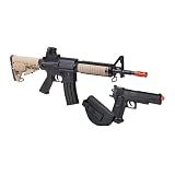 Game Face Warrior Protection Spring-Powered Airsoft Rifle and Pistol Kit with Holster and 1000 BBS - Earth/Black