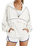 Fisoew Quarter Zip Pullover Women Lightweight Windbreaker Jacket Running Hiking Outdoor Pullover with Pocket