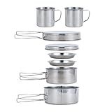 BeGrit Backpacking Camping Cookware Mini Picnic Camping Cooking Mess Kit with Pot and Pan Set for Hiking 8pcs Set