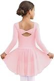 MdnMd Ballet Leotards for Girls Toddler Long Sleeve Dance Leotard Skirted Gymnastics Ballerina Outfit AM300 (Ballet Pink, 4-6 Years)