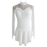 LIUHUO White Ice Figure Skating Dress for Girls Women Backless Long-Sleeved Beaded Dresses