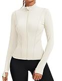 Rapbin Workout Jackets for Women Full Zip Up Cropped Athletic Long Sleeve Lightweight Slim Fit Running Tops with Pockets