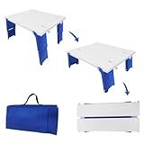 Modern-Depo 15.9"x14.2"x9.6" Large Portable Folding Beach Table for Sand Foldable Height Adjustable Side Table Desk for Camping Picnic BBQ with Carry Bag, Blue