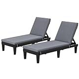YITAHOME Outdoor Chaise Lounge Chair, Plastic Pool Chaise Lounge with Cushions & 5-Position Backrest, Easy Assembly & Waterproof for Patio & Poolside, Set of 2, Grey