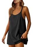 ANRABESS Women Athletic Dress Summer Tennis Workout Active Sports Mini Romper Dress Built in Shorts Travel Vacation Clothes Black Small