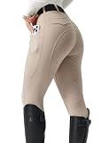 FitsT4 Sports Women's Horse Riding Pants Full Seat Equestrian Breeches High Waist Horseback Riding Tights with Pockets Apricot Small