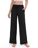 ZOOSIXX Yoga Pants Women - Wide Leg Pants Loose Casual Flowy Lounge Sweatpants High Waisted Pajamas with Pockets Black