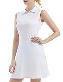 FKEEP Women's Tennis Golf Dresses Zipper V-Neck Sport Activewear with Shorts and Pocket Workout Athletic (White, S)