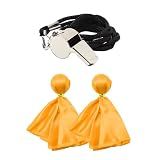 VKT 3Pcs Referee Set Football Yellow & Red Penalty Flags and Stainless Steel Whistle for Soccer Ref Umpire Coaches Halloween (Yellow)