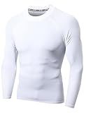 LAFROI Men's Long Sleeve UPF 50+ Sun Protection Shirt Compression BJJ Swim Rash Guard White Size LG