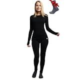Merino.tech Merino Wool Base Layer Women Set - Heavyweight, Lite, Midweight Merino Thermal Underwear For Women Top, Bottom (Large, 250 Black)