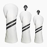 Golf Club Covers, 3PCS Driver Fairway Hybrid Wood Headcovers Set, Premium PU Leather with Soft Velour Lining & Interchangeable Tags, Protective Golf Head Covers for Men Women, Fits Most Brands (White)