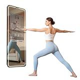 Smart Gym Mirror for Home Workout | 32" HD Touch-Screen Andriod OS | 63" Reflective Surface | No VIP Fees Support Various APPs, Voice Control, Music Sync LED Light Strip, for Home Gym/ Yoga/ Dance
