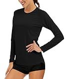 MAGCOMSEN Women's UPF 50+ SPF Long Sleeve Swim Shirt, Fishing & Hiking Rash Guard - Black