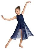 Yyuihri Girls Lyrical Dance Costume Sleeveless Crisscross Back Leotard with Tulle Skirt for Ballet Recital Competition Navy Blue 15-16 Years