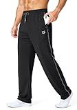 G Gradual Men's Athletic Sweatpants with Zipper Pockets Lightweight Quick Dry Mesh Workout Pants Open Bottom for Casual (Black, X-Large)