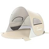 Wolfwise Pop up Beach Tent Sun Shelter with UPF50+ UV Protection, Instant Easy Setup Popup Beach Shade Canopy for 3 Person, Portable & Foldable with Carring Bag, 87 ×57×47 in, Beige