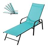 DUMOS Outdoor Lounge Chaise, 5-Position Aluminum Chaise Lounge with Armrests, Sun Tanning Chair 350 lbs Heavy Duty Patio Pool Chair, Waterproof Sun Lounger for Deck, Backyard, Beach & Poolside, Blue