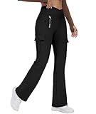 Flare Leggings for Women Yoga Crossover High Waist Pants with Tummy Control Workout Cargo with 5 Pockets Bootcut Leggings,Black(2XL)