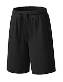 Auranso Boys Athletic Shorts Mesh Basketball Soccer Kids Youth Shorts Quick Dry Sport Active Clothes with Pockets 11-12 Years Black