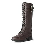 DREAM PAIRS Women's Pu Knee High Riding Combat Boots,Size 8.5,Brown,GEORGIA