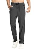 Surenow Men's Athletic Pants Elastic Waist Quick-Dry Lightweight Pants Workout Outdoor Sweatpants with Zipper Pockets Dark Gray