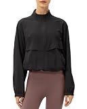 Locachy Women's Lightweight Zip Up Athletic Jacket Stand Collar Windproof Sun Protection Workout Outdoor Jacket Black M